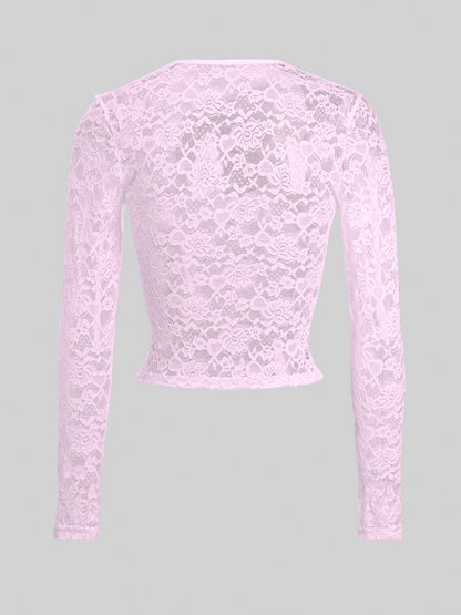 Devine Scoop Neck Long Sleeve Lace Top