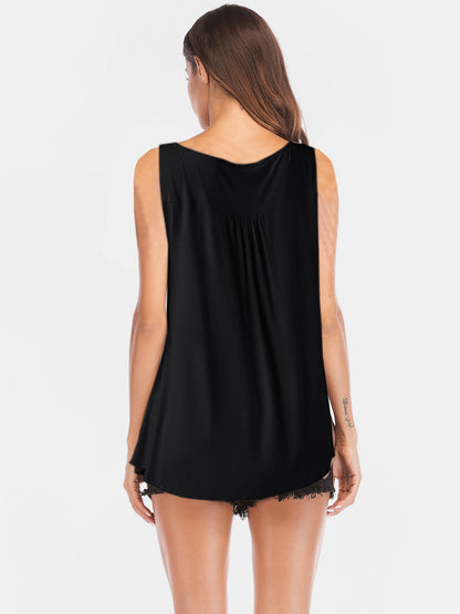 Curved Hem Ruched Notched Tank